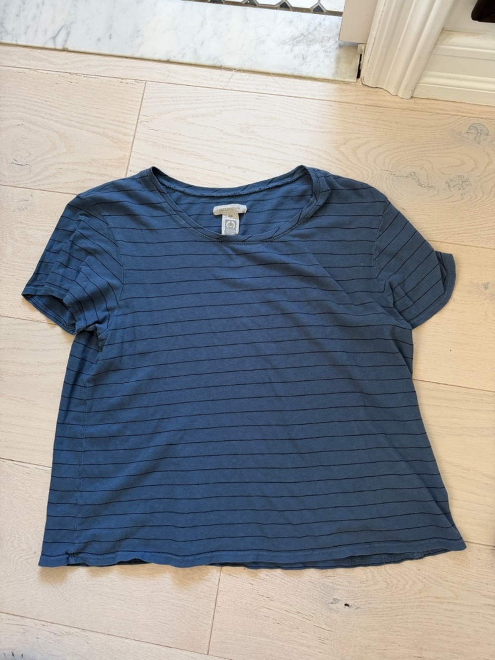 Outerknown Women's Navy Blue Striped Short Sleeve Tee